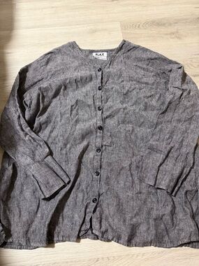 Flax Gray Button Front Shirt 100% Linen Women’s Size Generous 1G (XXL)